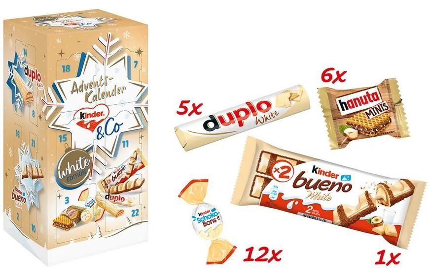 Адвент Календарь для детей Kinder&Co 2023/24 White Edition Сладости с белым шоколадом 263 г 112335 фото