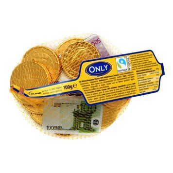 Набор шоколадных монети купюр"Banknotes and gold coins milk " ONLY (сетка), 100 г 111387 фото