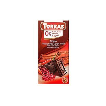 Шоколад черний TORRAS с розовым перцем, чили, корицей 52% какао без глютена и сахара 75 г  112068 фото