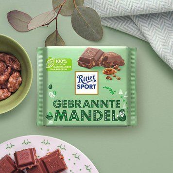 Шоколад Ritter Sport Gebrannte Mandel  ( з мигдалем в карамелі) 100g 111667 фото