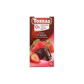 Шоколад черний TORRAS с клубникой 52% какао без глютена и сахара 75 г 112076 фото